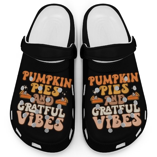 Retro Pumpkin Pies Grateful Vibes Thanksgiving Clogs
