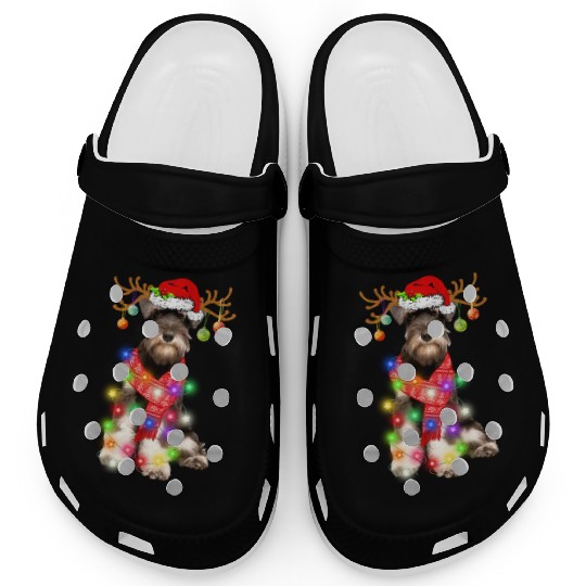 Funny Puppy Lover Schnauzer Christmas Lights Clogs
