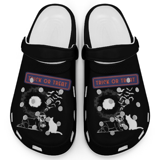 trick or cat or Treat Halloween Funny Novelty 80s Clogs