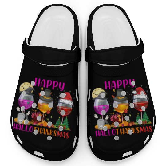 Happy Hallothanksmas Wine Lover Halloween Thankful Clogs
