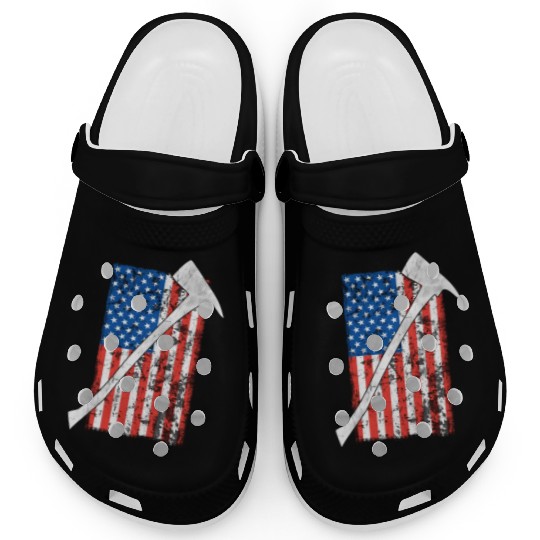 USA Flag with Firefighter Axe Art on back Clogs
