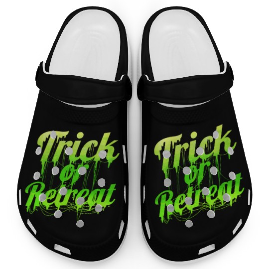Green Spiderweb Letter Trick Or Retreat Halloween Clogs