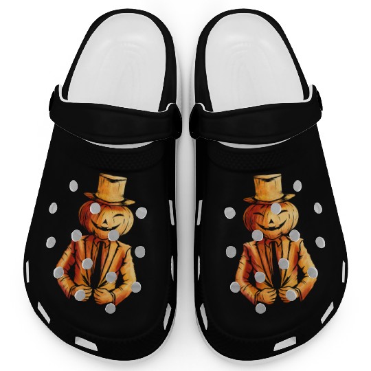 Realistic Jack O Lantern Pumpkin Man In Suit Clogs