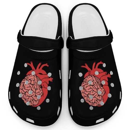 Half Brain Half Heart Organ Anatomy Science Clogs