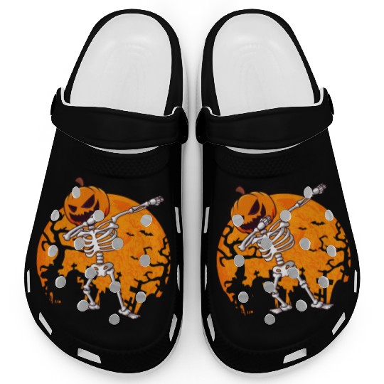 Dabbing Skeleton Jack O Lantern Pumpkin Halloween Clogs