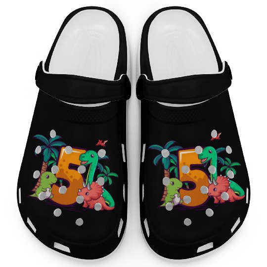 5th Birthday Trex Triceratops Dinosaur 5 Year Clogs