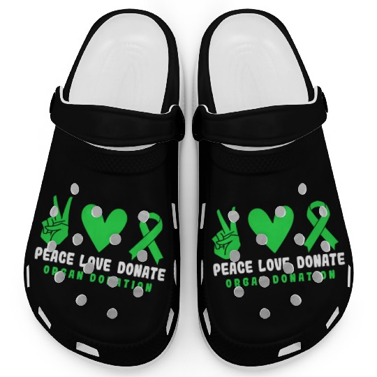 Peace Love Donate Organ Donation Green Ribbon Clogs