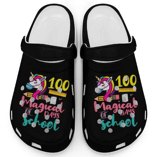 100 Magical Days of School Unicorn Teacher Studen Clogs