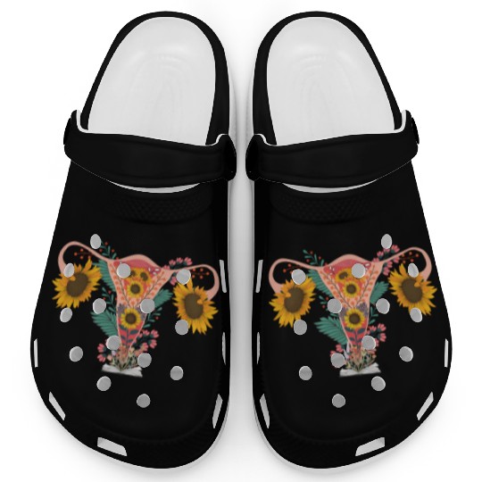 Woman Flower Uterus Feminism sunflower book Clogs