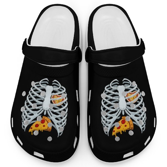 Funny PIzza Skeleton Rib Cage Halloween Costume Clogs