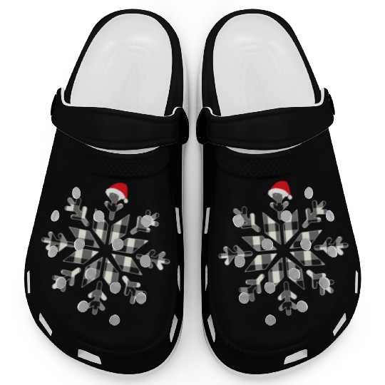 Black Christmas Buffalo Plaid Snowflakes Santa hat Clogs