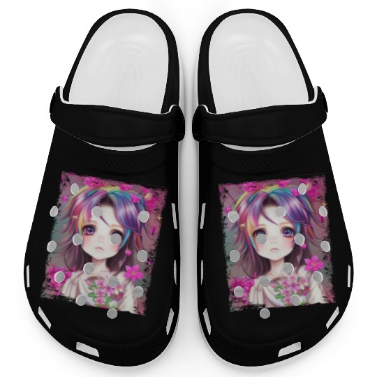 Anime Kawaii Chibi Girl Flowers Blossoms Gift Clogs