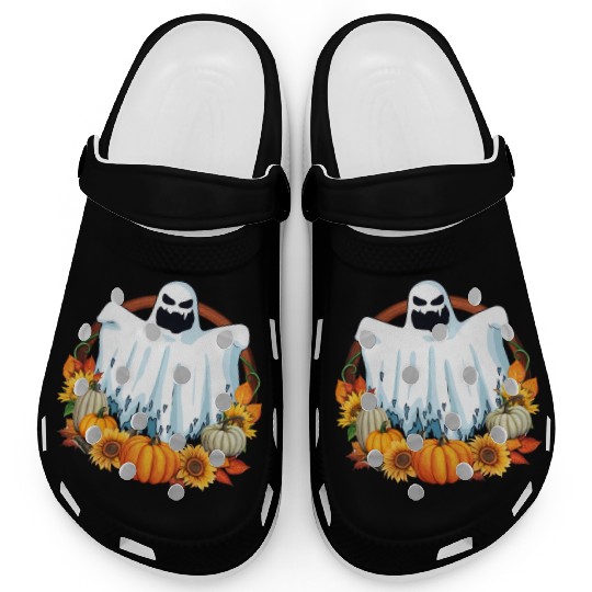 Ghost Pumpkins Flowers Halloween Fall Lover Clogs