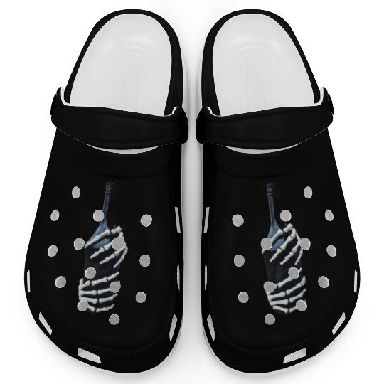 Halloween Skeleton Hand holds wine Bottle Minimal Clogs