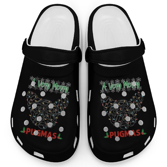 cute christmas pug christmas lights face Clogs