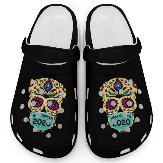Sugar Skull Wearing Face Mask | Day of the Dead Clogs