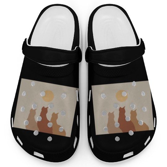 Abstract Boho Cats Relaxed Aesthetic Beige Minimal Clogs