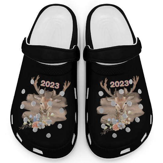 Brown Beige Watercolor Illustrated Deer Clogs