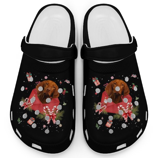 Vizsla Dog In Christmas Card Ornament Pajama Xmas Clogs