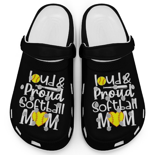 Funny Quote Loud Proud Bleached Softball Mom Clogs