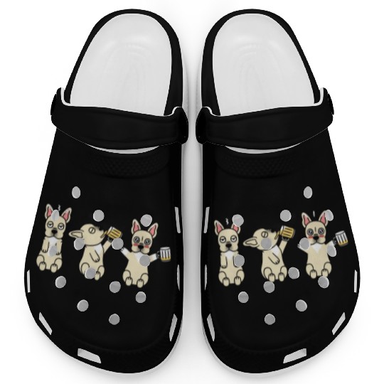 Cream French Bulldog Beer Lover Clogs