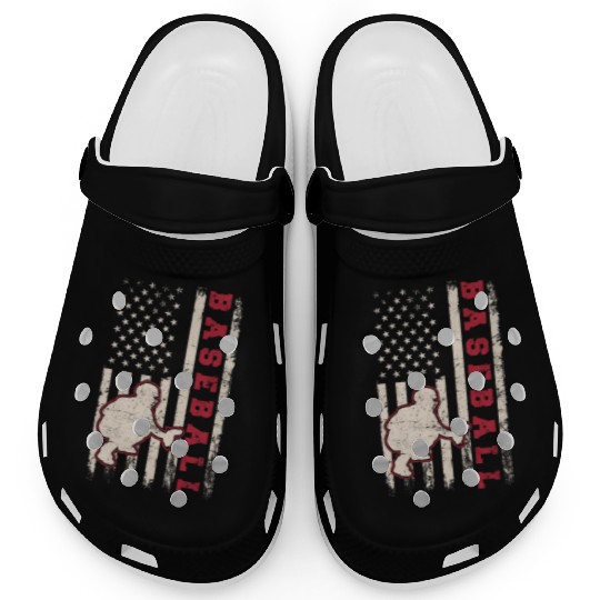 Baseball Catcher USA Flag Patriotic American Flag Clogs