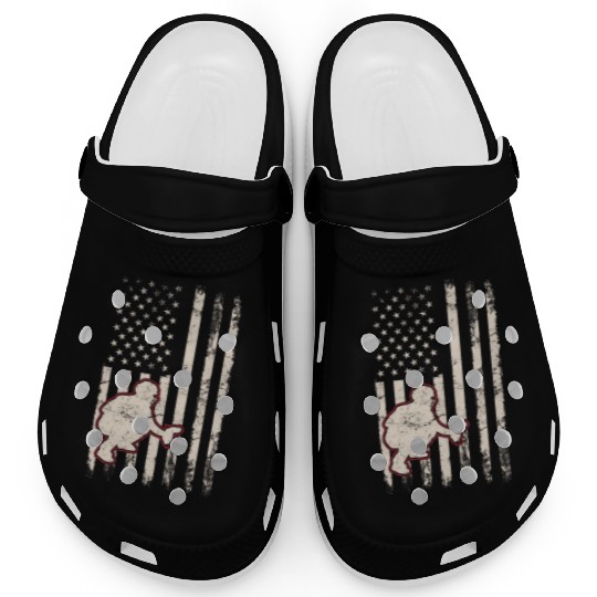 Baseball Catcher USA Flag Patriotic American Flag Clogs