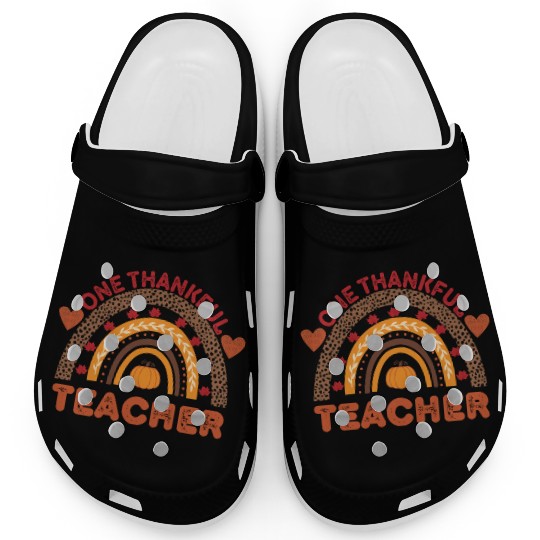 One Thankful Teacher Thanksgiving Rainbow Leopard Clogs