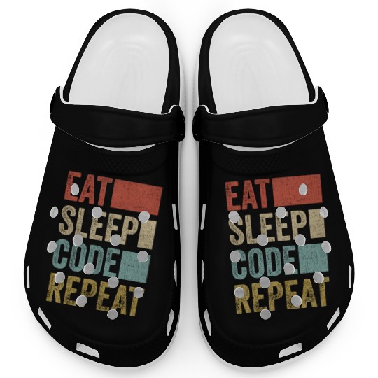 Software Developer Coder Retro Eat Sleep Code Clogs