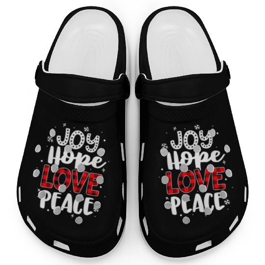 Joy Hope Love Peace Red Buffalo Plaid Christmas Clogs