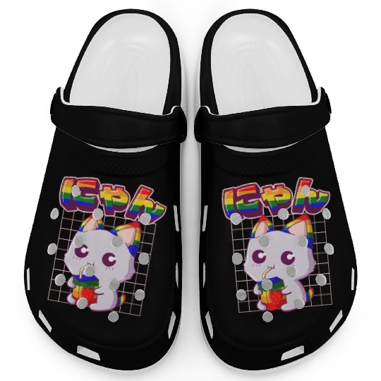 Gay Pride Kawaii Cat Strawberry Milk Rainbow Flag Clogs