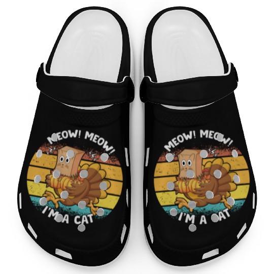 Meow I’m Cat Thanksgiving Fake Cat Funny Turkey Clogs