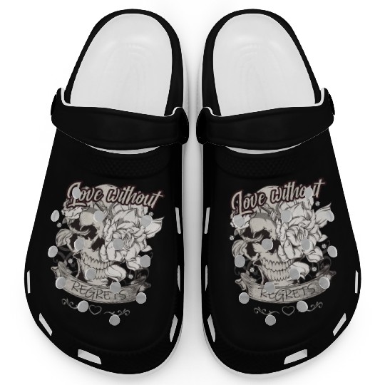 Love With No Regrets Skull With Roses Gift Clogs