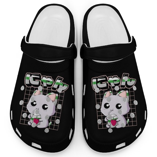Demiromantic Pride Kawaii Cat Strawberry Milk Clogs