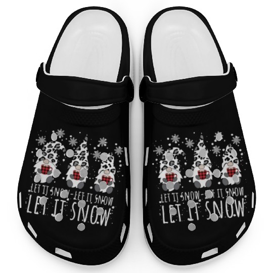 LET IT SNOW Winter Gnome Leopard Buffalo Plaid Clogs