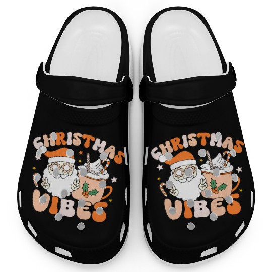Retro Groovy Christmas Vibes Cute Santa Claus Xmas Clogs