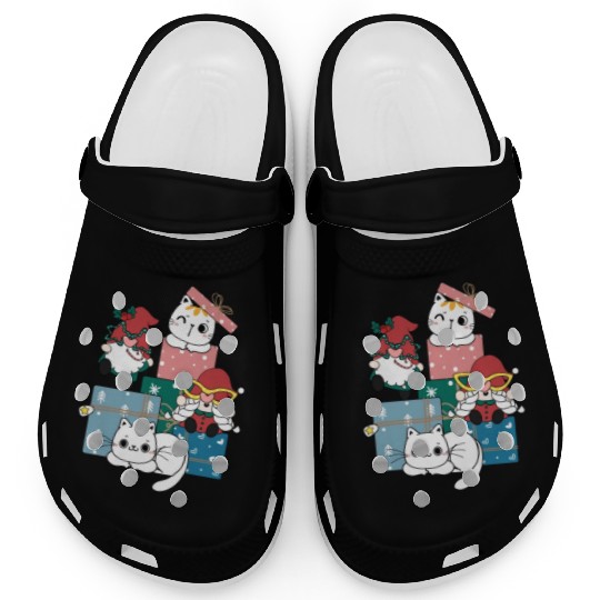 cute gnome and kitty cats on present gift box Clogs