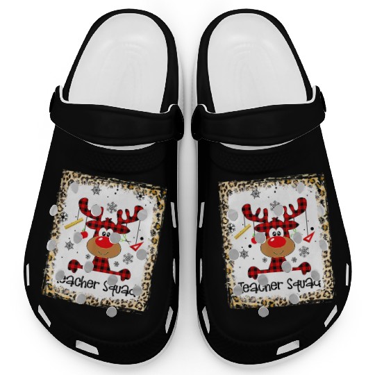Bleached Teacher Squad Reindeer Funny Christmas Clogs