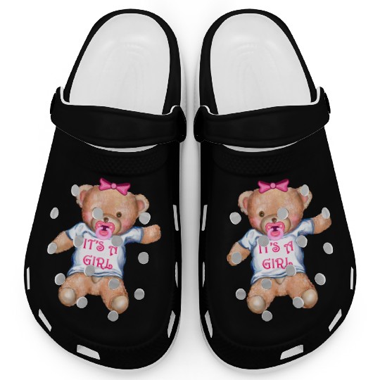 It's A Girl Teddy Bear with Pacifier Clogs