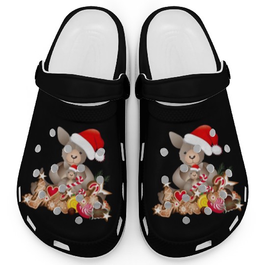 cute kangaroo for christmas with santa hat Clogs