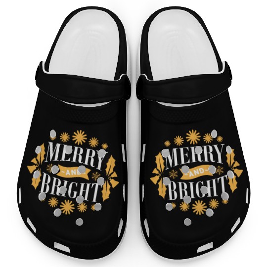 Merry And Bright Snowflakes Mistletoe Xmas Holiday Clogs