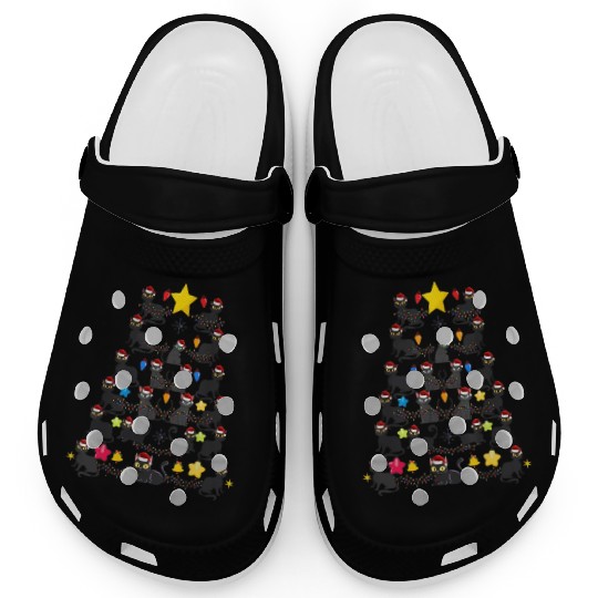 Black Cat christmas light funny cat lover Clogs