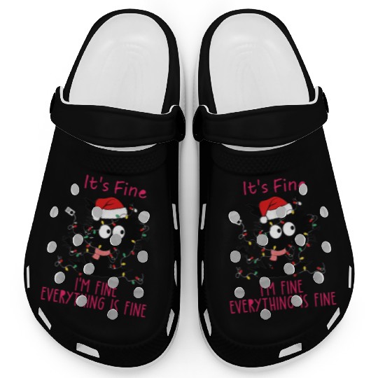 Everything's Fine Black Cat Tangled in XMAS Light Clogs