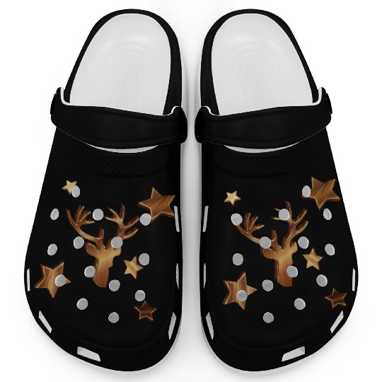 Deer head in wood look with stars for Christmas Clogs