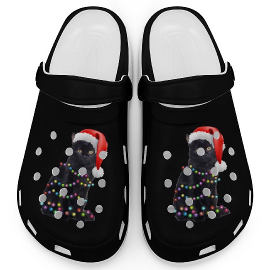 Black Cat Christmas Light Funny Cat Love Christmas Clogs