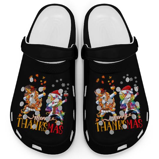 Merry Thanksmas funny unicorn Thanksgiving xmas Clogs
