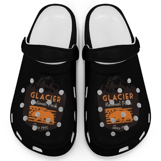 Glacier National Park US Flag Grizzly Bear Clogs