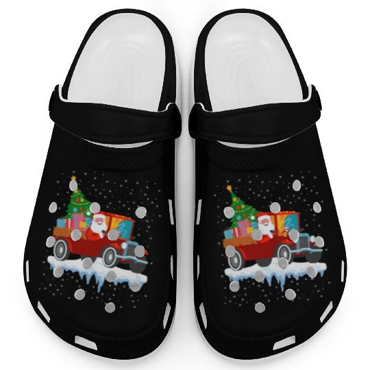 Red jeep pine tree Funny Merry Christmas family Clogs