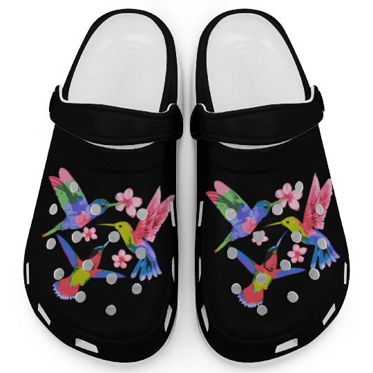 Rainbow Hummingbird Watercolor Colorful Bird Lover Clogs