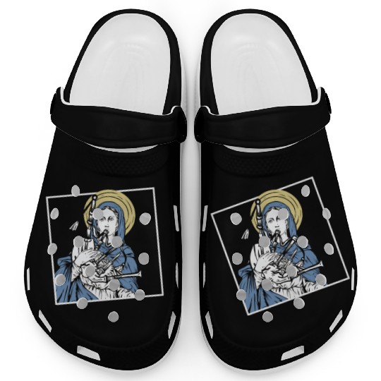 Mary Mother of Jesus Playing Bagpipes - Funny Clogs